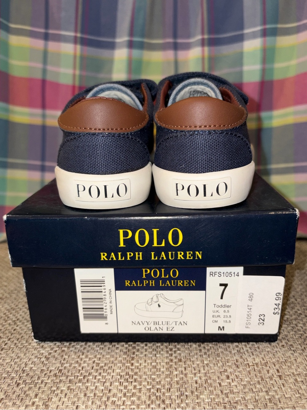 Polo Ralph Lauren Olan EZ Toddler Shoes in Navy, Blue & Tan in Size 7 - Picture 5 of 12